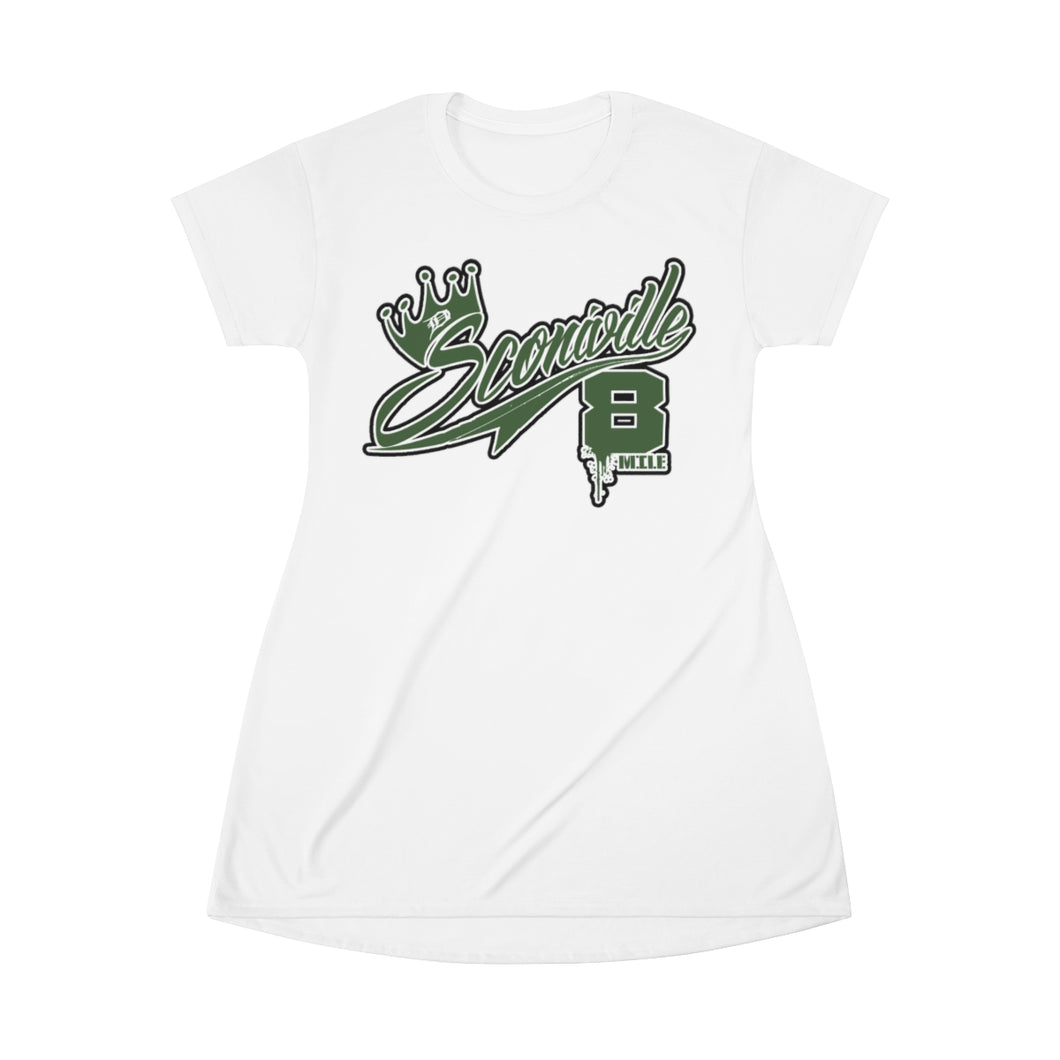 SCONIVILLE GREEN LETTERS All Over Print T-Shirt Dress